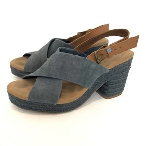 TOMS- Denim Cross Over Sling Back Adjustable Heels